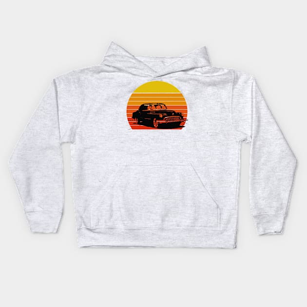 Vintage car Sunset retro Kids Hoodie by artbleed